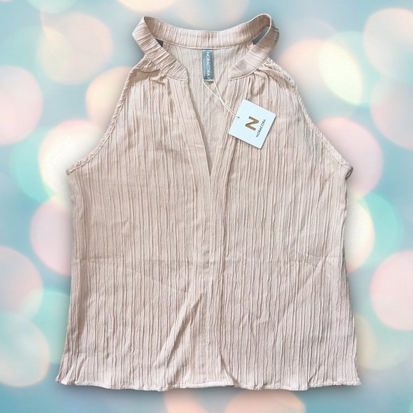 Noracora Women’s Cream Beige Sleeveless Pleated Flowy V-Neck Blouse Top Size S - Picture 2 of 5